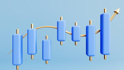 3D buy and sell indicator. Stock market analysis, investment, profit concept. Trading signal. Candlestick icon. 3D illustration