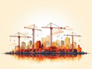 Illustration of Construction and High-Rise Cranes