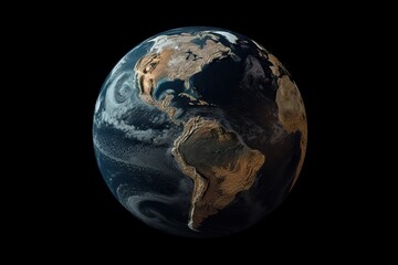 Earth View from Space, Western Hemisphere on Black Background