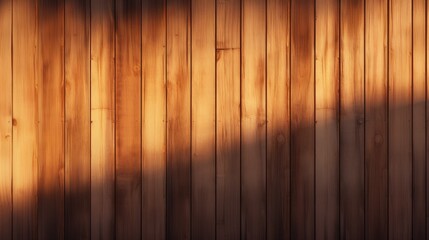 Wooden background illuminated by the light from a window. Sunlit and shadowed wooden wall background.