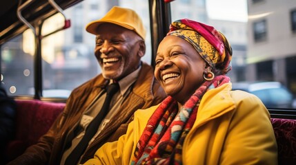 Obraz na płótnie Canvas Senior couple using public transport