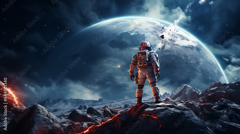 Wall mural astronaut in the middle of a colorful galaxy