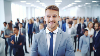 Businessman Standing to stay ahead, Successful team leader, manager, CEO, market leader, and other business-leading concepts, Standing out from the crowd, Unique amon