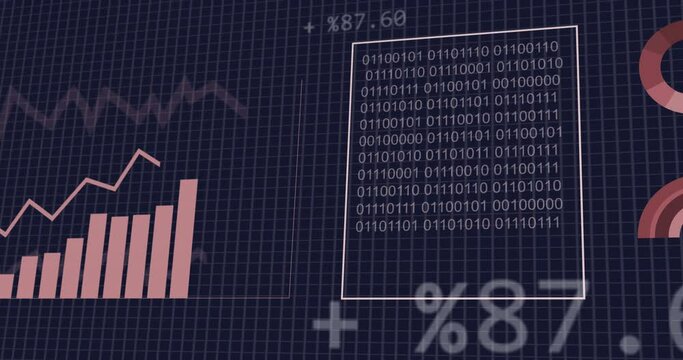 Animation of interface with statistical data processing over grid network against black background