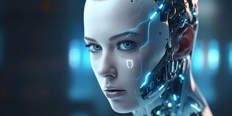 AI robot futuristic technology android or cyber humanoid. Artificial Intelligence cyborg robot in 3D AI generative - obrazy, fototapety, plakaty