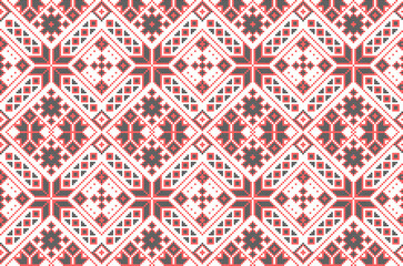 Vector illustration of Ukrainian ornament in ethnic style, identity, vyshyvanka, embroidery for print clothes, websites, banners. Background. Geometric design, border, copy space, frame