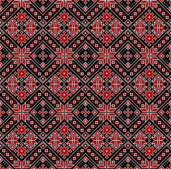Vector illustration of Ukrainian ornament in ethnic style, identity, vyshyvanka, embroidery for print clothes, websites, banners. Background. Geometric design, border, copy space, frame