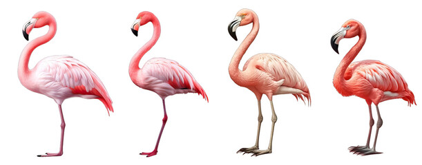 Fototapeta premium set of flamingo birds isolated on a transparent background, PNG flamingo birds .