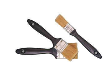  Paint brushes. New clean with black handles. Isolated on transparent background. PNG