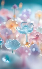 Pastel colored 3d glassy flower illustration. Ai generated art.