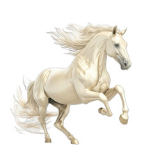 white horse  rearing up on its hind legs  isolated on a transparent background, PNG horse.