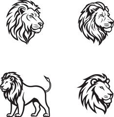 lion head minimal lineart flat logo silhouette style vector illustration set