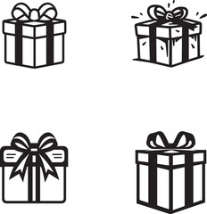 gift box minimal lineart flat logo silhouette style vector illustration set