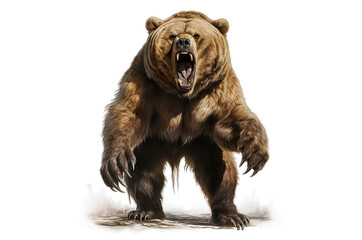 angry brown bear  isolated on a transparent background, PNG format.