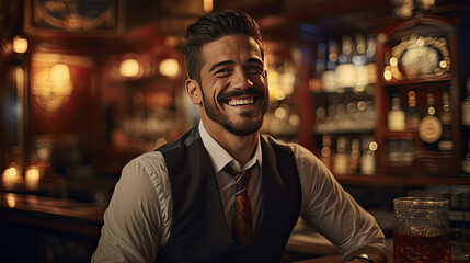 a bartender in a rustic cocktail bar.