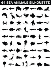 Fototapeta premium collection of sea animals silhouettes 