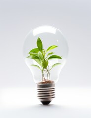 a light bulb filled with plants on a white background,green concept environment concept, green energy 