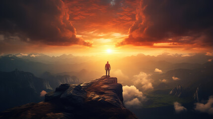  Lonely  standing in cliff fantasy landscape