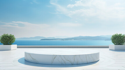 White marble podium with sea view