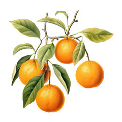 Tangerines on a branch,Botanical illustration,PNG. Generative AI	
