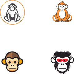 set of chimpanzee vector logo style illustration modern minimal line art collection pack