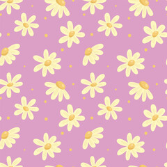 Vector pattern with white daisies on a pink background