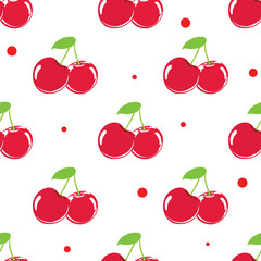 Seamless red cherry pattern design, flat cherry pattern template vector