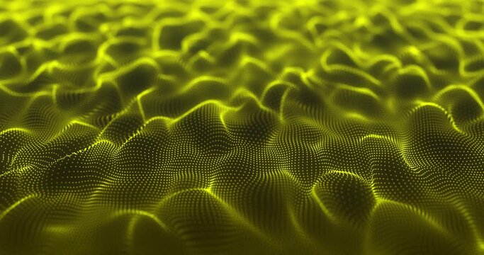 Yellow collor Abstract particle foam field waving smoothly like fluid. waving particles motion graphics background
