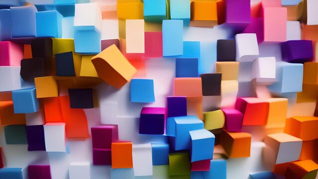4k 60fps Vivid colorful squares shapeshifting and covering white background. Generative Ai Animation.