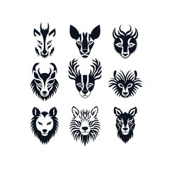 Set of white black animal