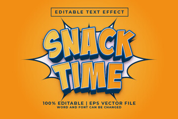 Snack Time 3d Editable Text Effect Cartoon Style Premium Vector - obrazy, fototapety, plakaty