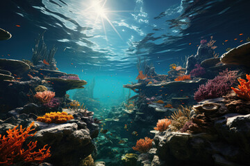 An underwater ecosystem teeming with vibrant marine life. Generative Ai.
