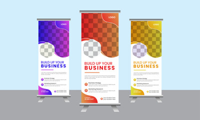 New, corporate, minimal, simple roll up banner bundle template with different colors.