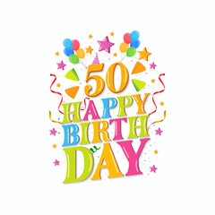 Fototapeta na wymiar 50th happy birthday logo with balloons, vector design for birthday celebration, greeting card and invitation card.