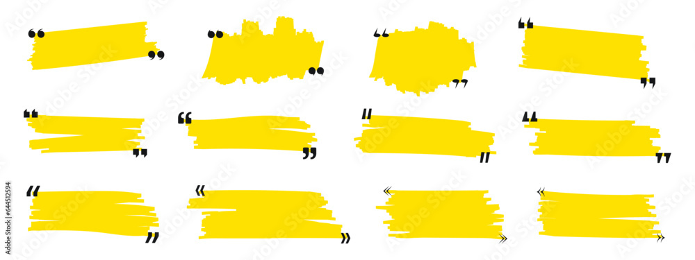 Fototapete hand drawn marker lines with quote signs set. yellow strokes and quotes marks. collection of colorfu