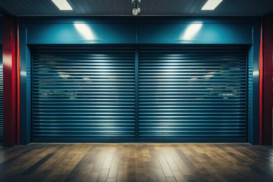 Roller door security door or security shutter with automatic system. Generative AI.