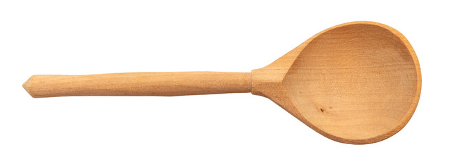 Wooden spoon on a white background close-up. View from above. kitchen item