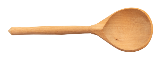 Wooden spoon on a white background close-up. View from above. kitchen item