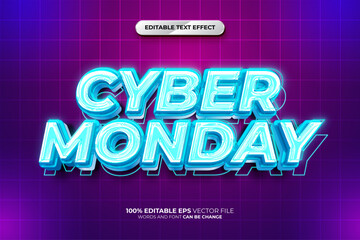 Cyber Monday  3D Text Effect Style.Editable 3D text effect with glow lighting. Cyber Monday text effect