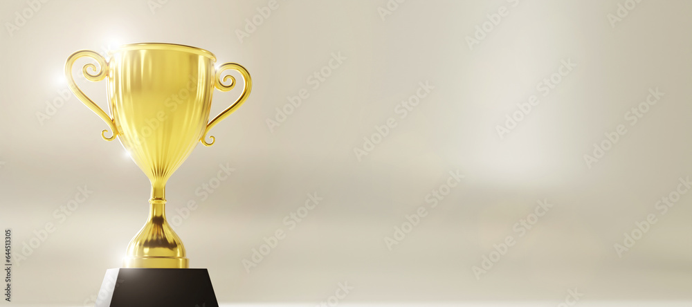 Canvas Prints golden trophy award with falling confetti on gold background. copy space for text. 3d rendering.