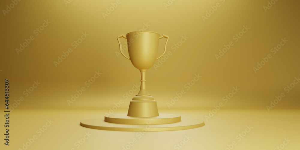 Canvas Prints golden trophy award with falling confetti on gold background. copy space for text. 3d rendering.