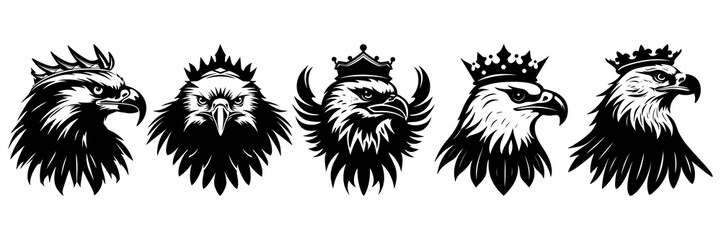 Obraz premium Eagle silhouettes set, large pack of vector silhouette design, isolated white background