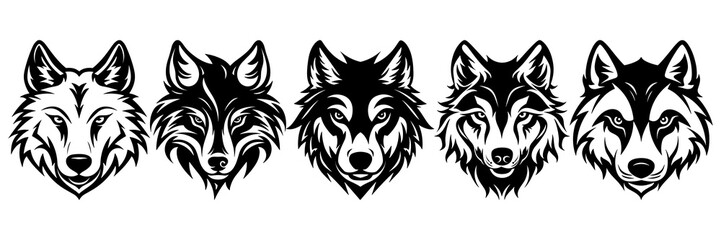 Wolf silhouettes set, large pack of vector silhouette design, isolated white background