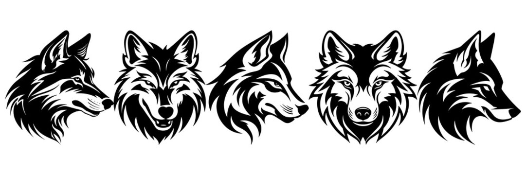 Wolf silhouettes set, large pack of vector silhouette design, isolated white background