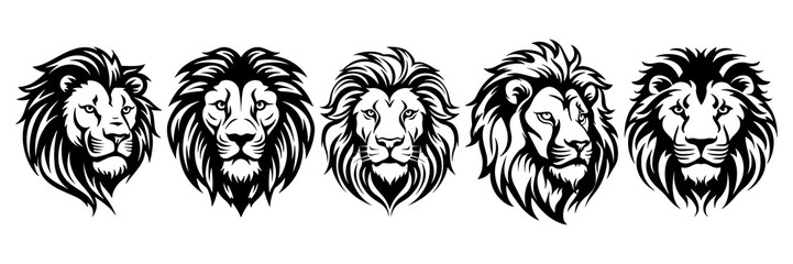 Lion safari silhouettes set, large pack of vector silhouette design, isolated white background