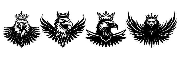 Obraz premium Eagle silhouettes set, large pack of vector silhouette design, isolated white background