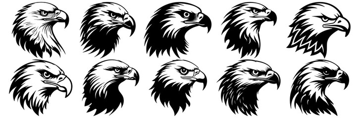 Eagle silhouettes set, large pack of vector silhouette design, isolated white background