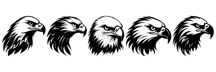 Eagle silhouettes set, large pack of vector silhouette design, isolated white background