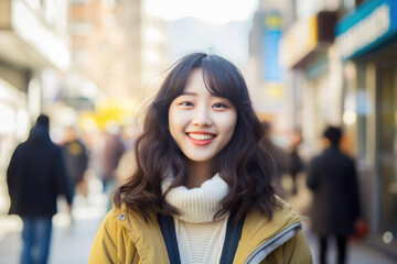 Portrait of beautiful young Asian female on the city street in Seoul