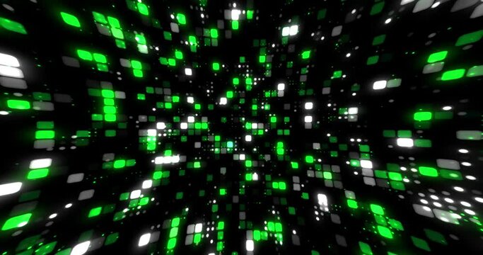 Abstract data and technology background. Digital animated dot and cube. random changing colors and flickering dots